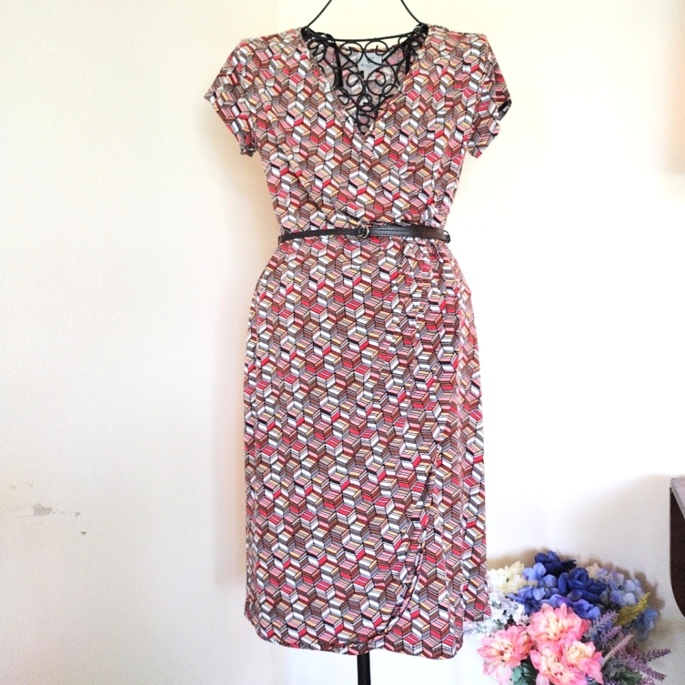Worthington Stretch Wrap Dress Short Sleeve XS